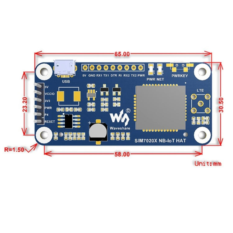 Waveshare NB-IoT HAT for Raspberry Pi, for Europe, Asia, Africa, Australia, NB-IoT HAT