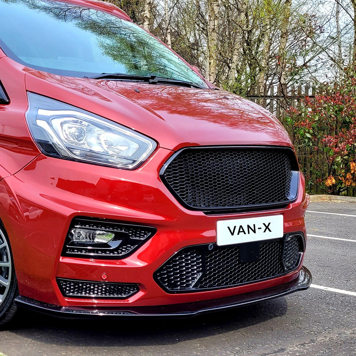 For Ford Transit Custom Badgeless Honeycomb Front Grille | Gloss Black Styling Upgrade | Van-X