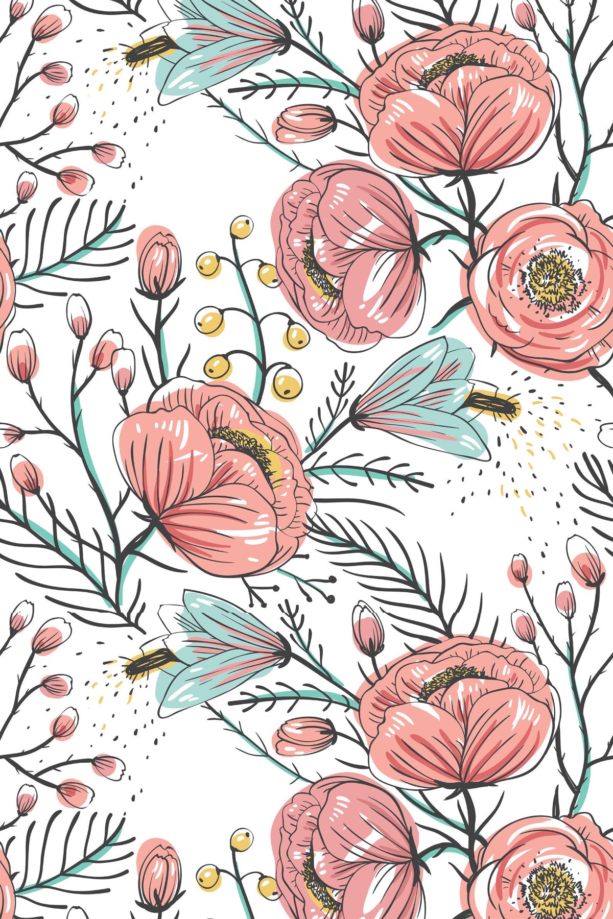 Anemone Fall Wallpaper | Floral Wall Mural | Poppy Flowers Wallpaper | Pink Wall Covering | Peel and Stick or Traditional