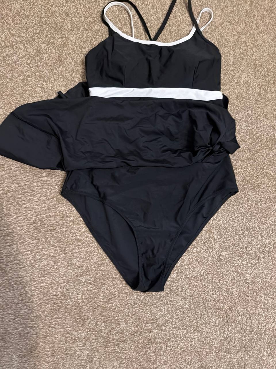 Women Swimsuit One Piece U-Neck Cross Skirted Size L Black