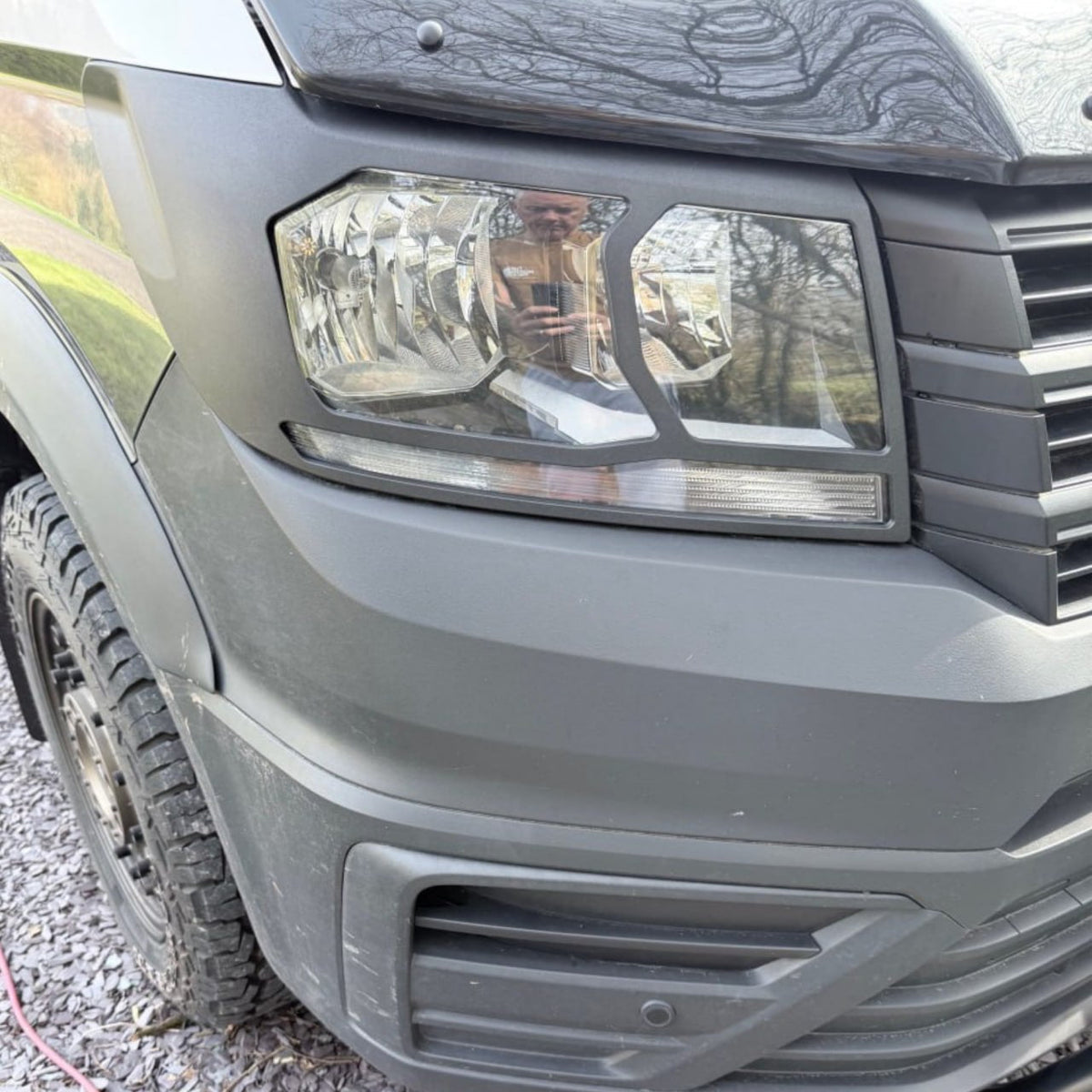 For VW Crafter Headlight Guards Hammerite Ultimate Matte Black (2018-2025) | Front Headlight Protectors | Van-X