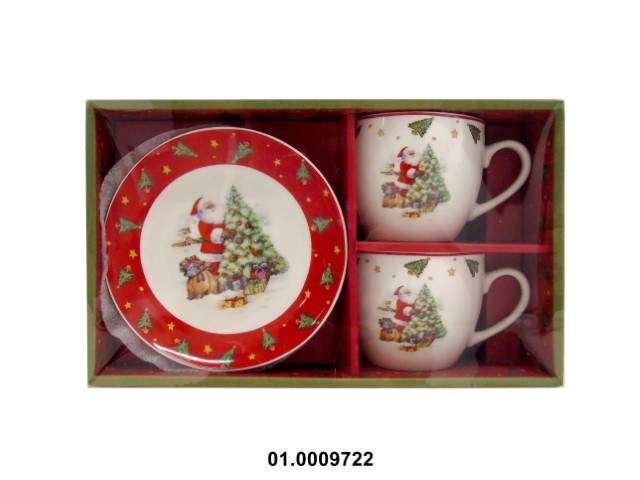 PORCELANA - SET OF 2 TEACUPS WITH SAUCER "CHRISTMAS" 250CC 9X8CM