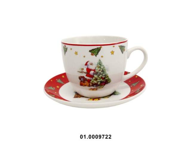 PORCELANA - SET OF 2 TEACUPS WITH SAUCER "CHRISTMAS" 250CC 9X8CM