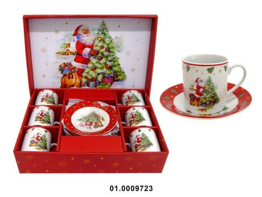 PORCELANA - SET OF 6 COFFEE CUPS WITH SAUCER, CHRISTMAS COLOR, 100CC