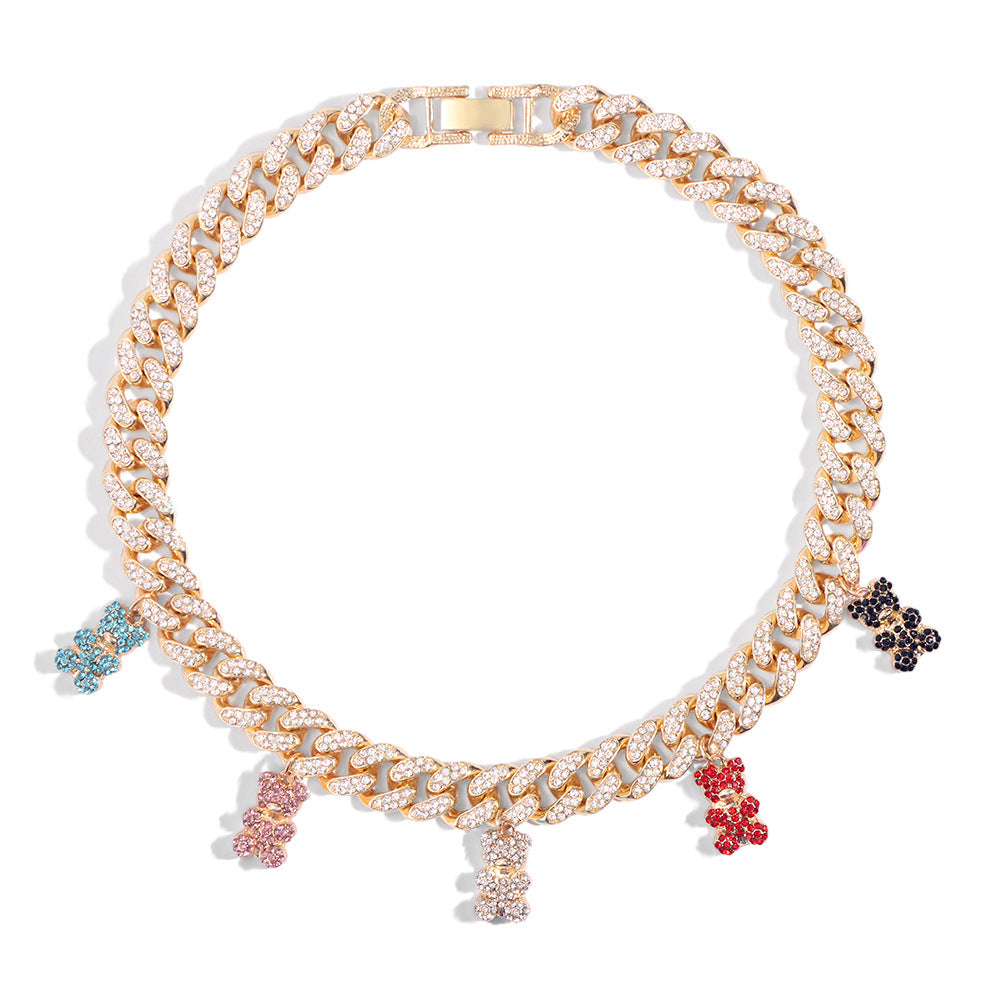 Colorful Clear Zircon Gummy Bears Pendant Necklace