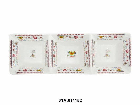 PORCELANA - SERVING DISH WITH 3 COMPARTMENTS, COLOR: AMORES, 38X12X5CM