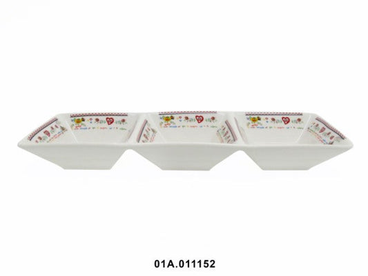 PORCELANA - SERVING DISH WITH 3 COMPARTMENTS, COLOR: AMORES, 38X12X5CM