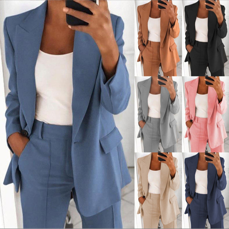 Women's Blazer and Trousers Two-Piece Suit - Business Casual Office Set