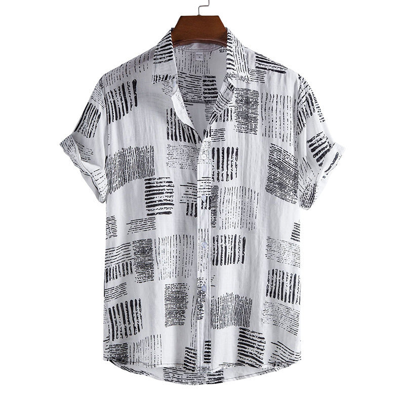Men's Plus Size Summer Loose Short Sleeves Shirt Retro