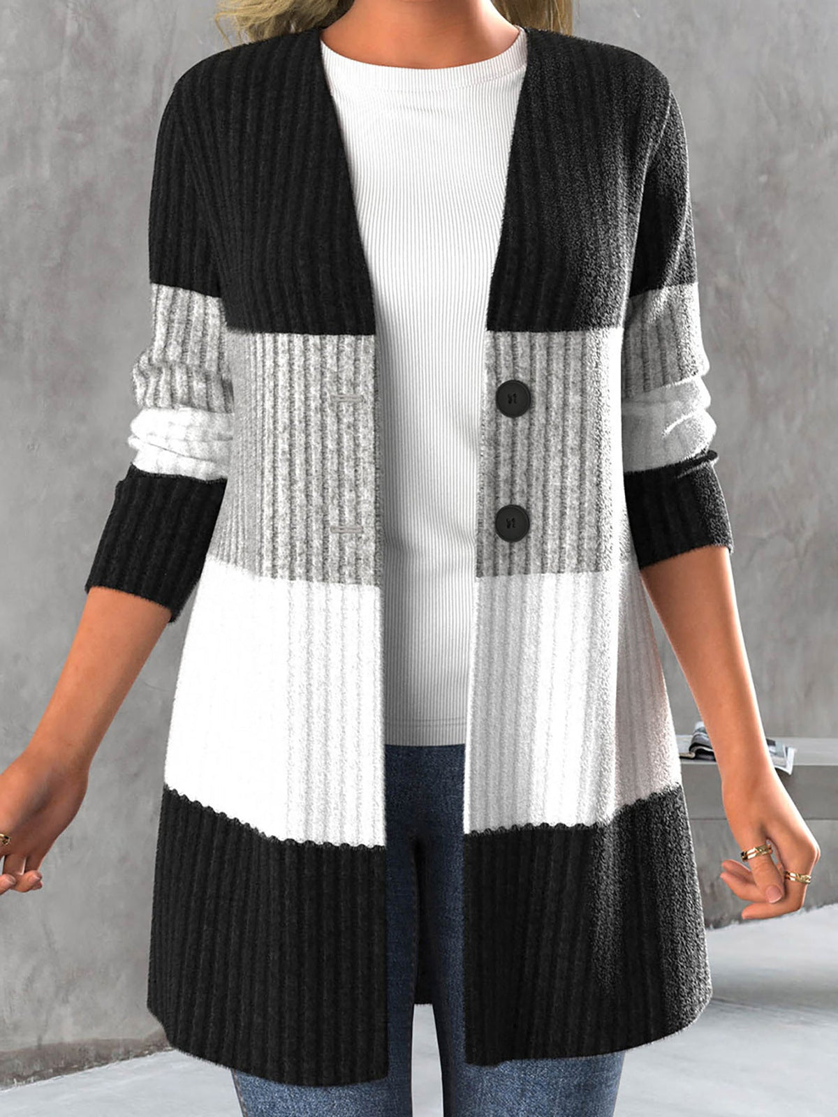 Women's Long-sleeve Striped Bohemian-style Jacket