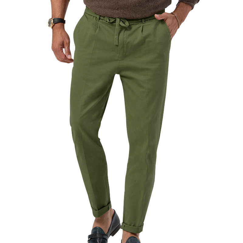 Casual Drawstring Pants Men's Business Straight Solid Color Suit Pants