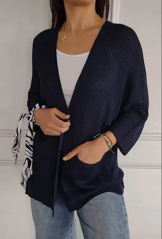 Women's Waffle Nine-quarter Sleeve Urban Casual Cardigan Coat