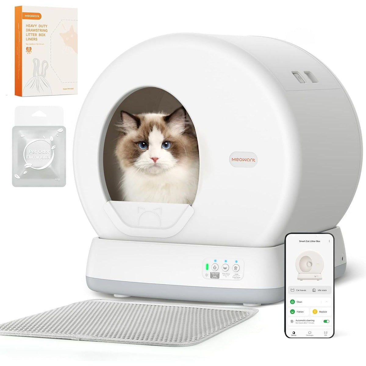 MeoWant Self-Cleaning Cat Litter Tray: Smart Automatic Multi-Cat, APP-Controlled