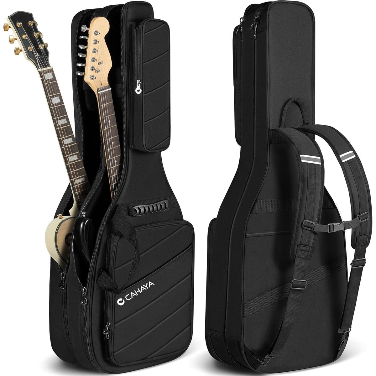Electric Guitar Bag Double Soft Case 18mm Thick Padding Reflective Bands CAHAYA