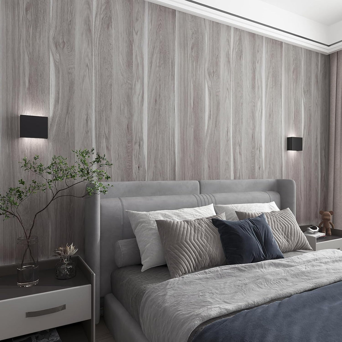 Grey Wood Grain Peel and Stick Wallpaper 31.5x100in Waterproof TOTIO