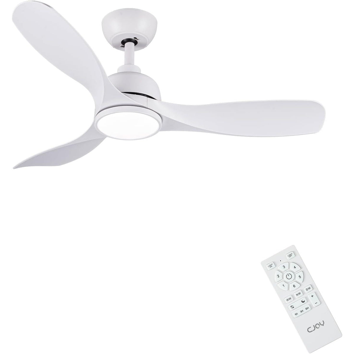CJOY 42" White Ceiling Fan with Light & Remote, 3 Blades, Quiet DC Motor, Timer