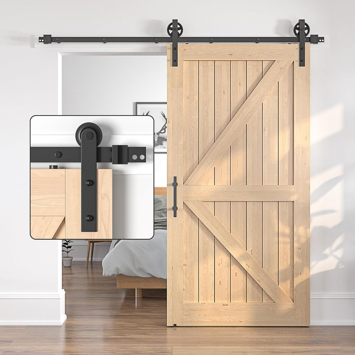 Sliding Barn Door Kit 10FT Heavy Duty Large Wheel Black Steel Track SANKEYTEW