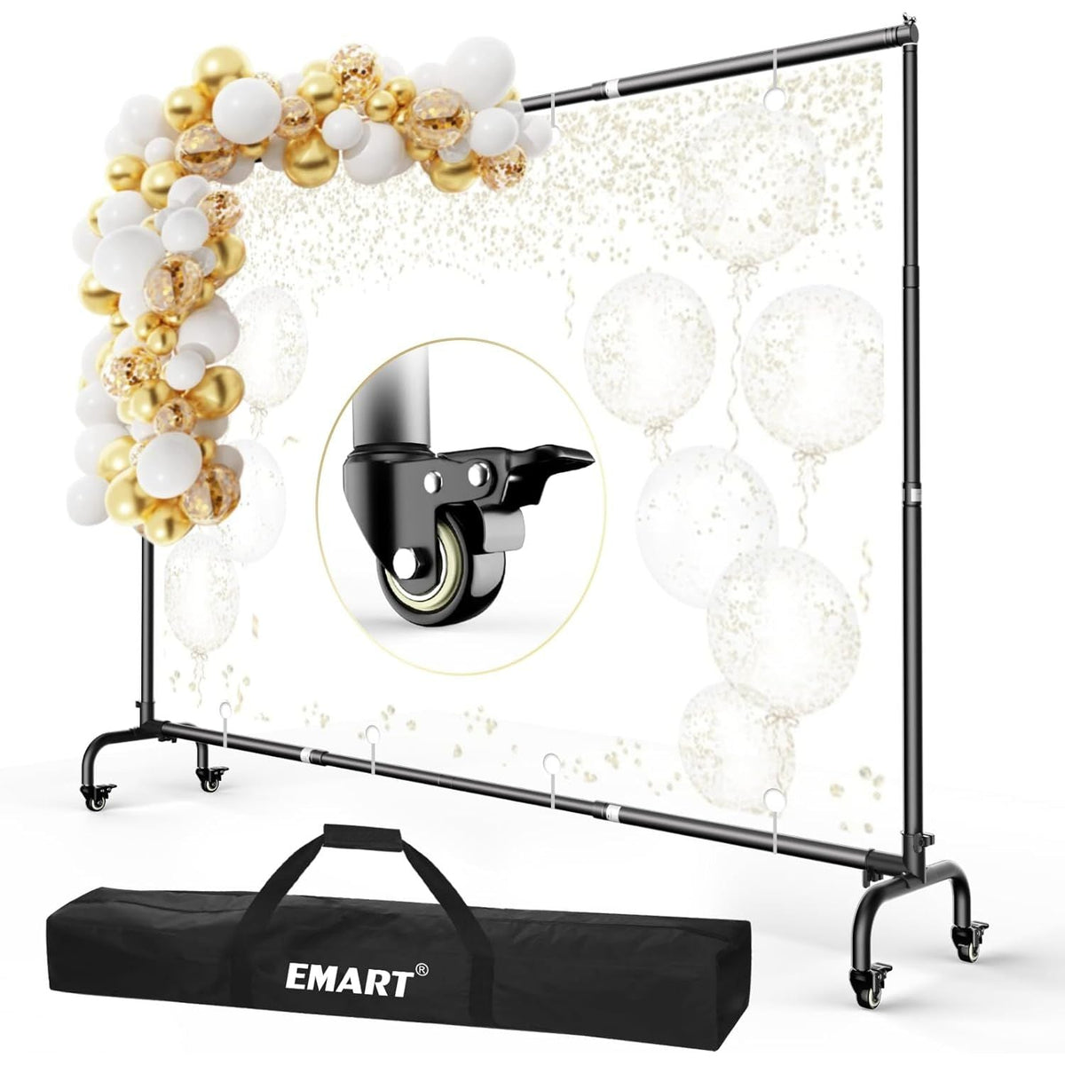 EMART 10x7.5ft Backdrop Stand with Wheels – Adjustable Photo Banner Frame