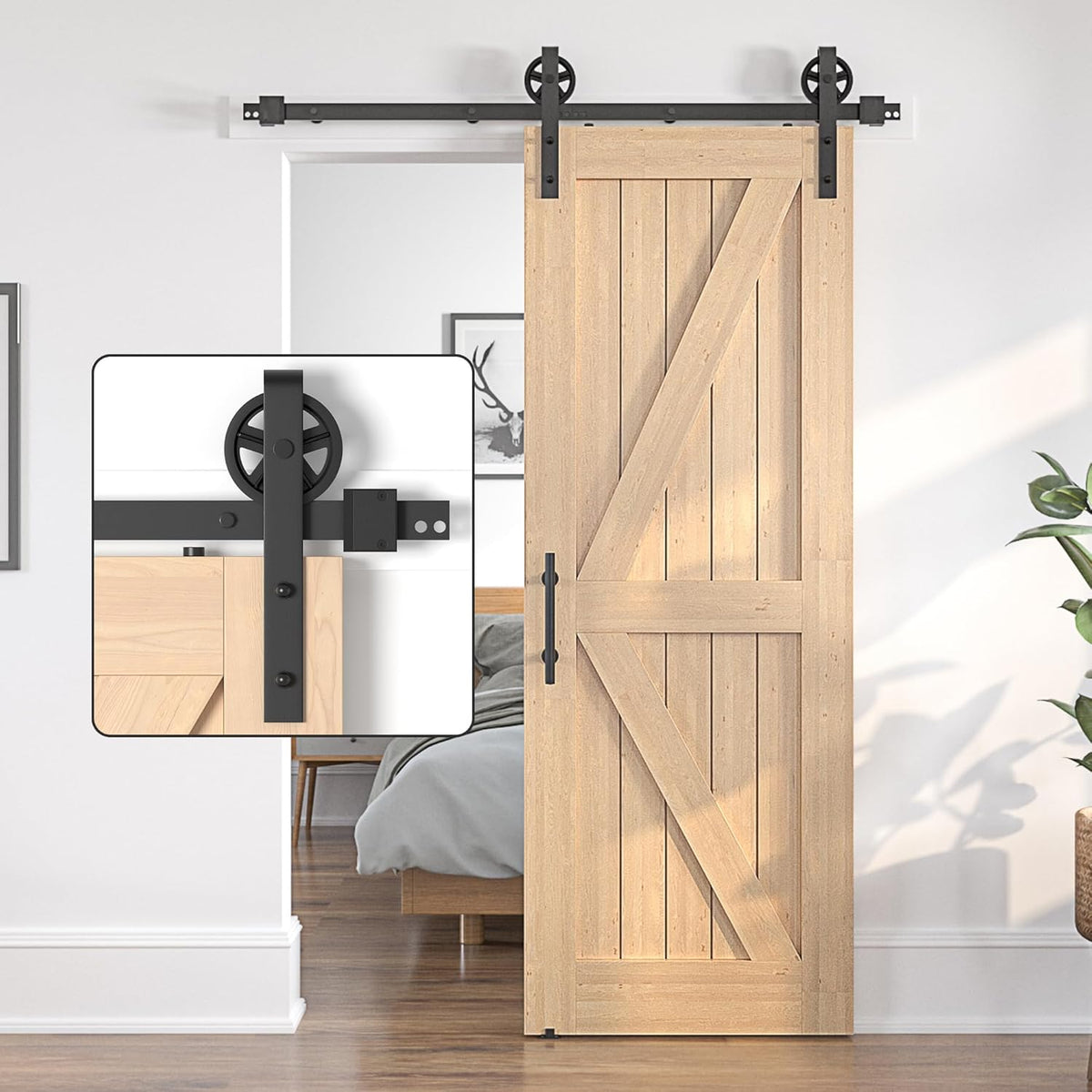 Sliding Barn Door Kit 7FT Heavy Duty Large Wheel Black Steel Track SANKEYTEW