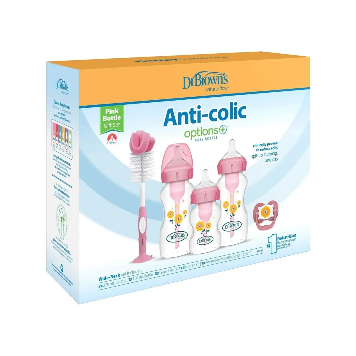 Dr. Brown's Natural Flow Options+ Anti-Colic Baby Bottle Gift Set - Pink