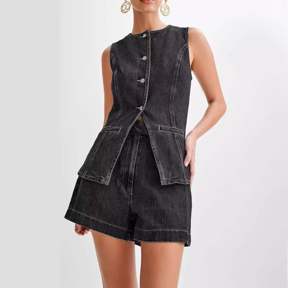 Denim Fashion Casual Sleeveless Women's Suit