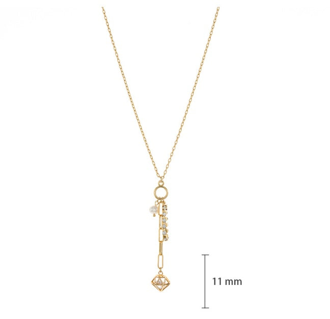 Women's Gold-Plated Zircon Pendant Necklace - Box Chain Geometric Necklace