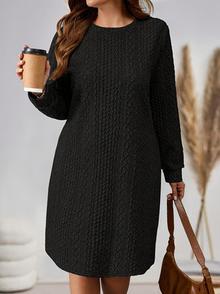 Autumn And Winter Solid Color Casual Knitted Long-sleeved Dress