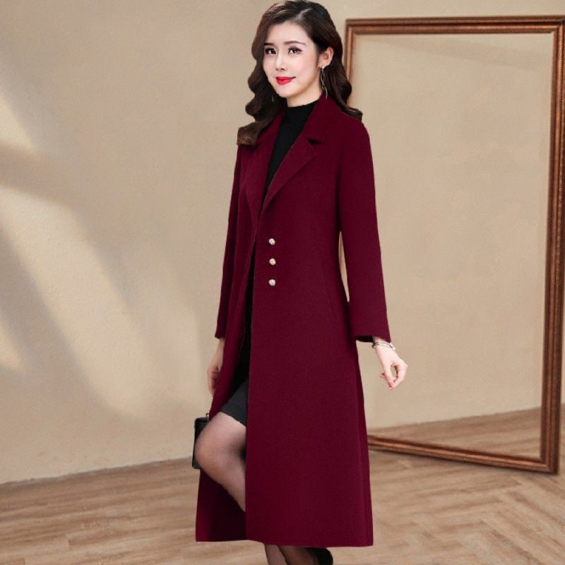 Western Style Fashion Woolen Women's Trench Coat