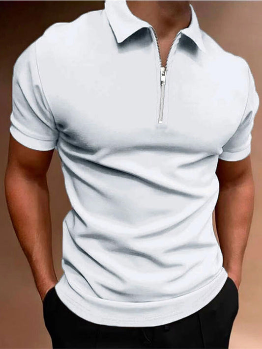 Men's Polo Shirt Solid Color Polo Collar T-shirt Casual Fit Top Men's Clothing