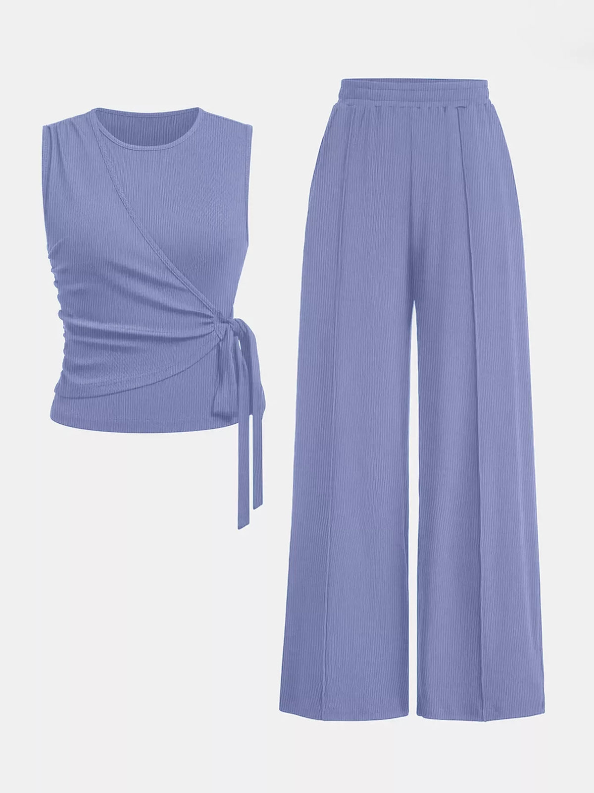 Side Tie Round Neck Tank and Pants Set