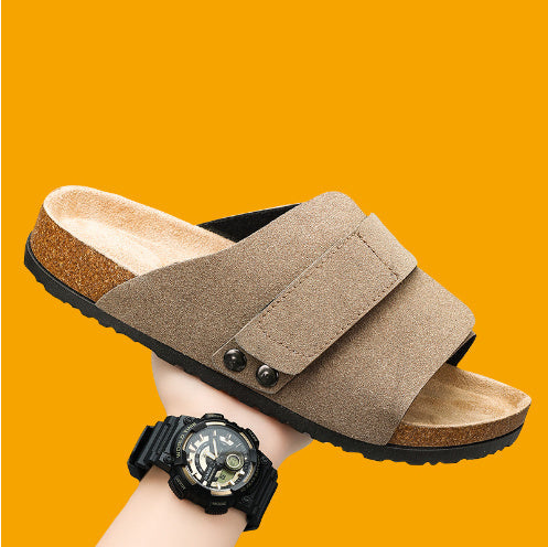 Double-breasted Cork Suede Sandals