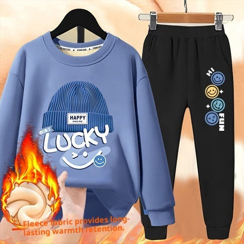 Boys' Winter Casual All-Match Fleece-Lined Thickened Outfit
