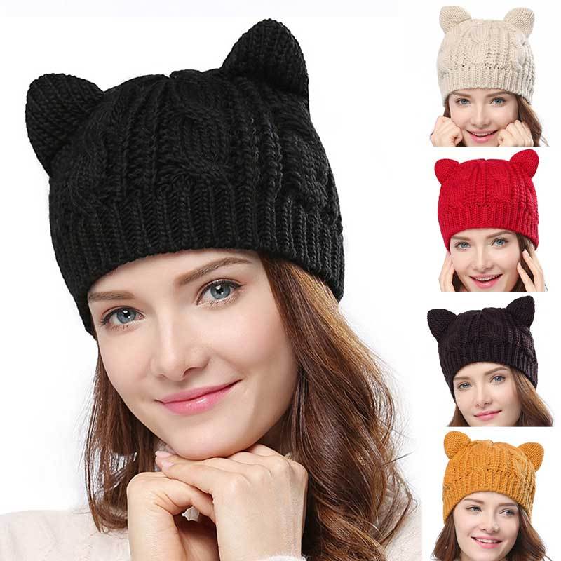 Knitted Cat-Ear Winter Beanie Hat