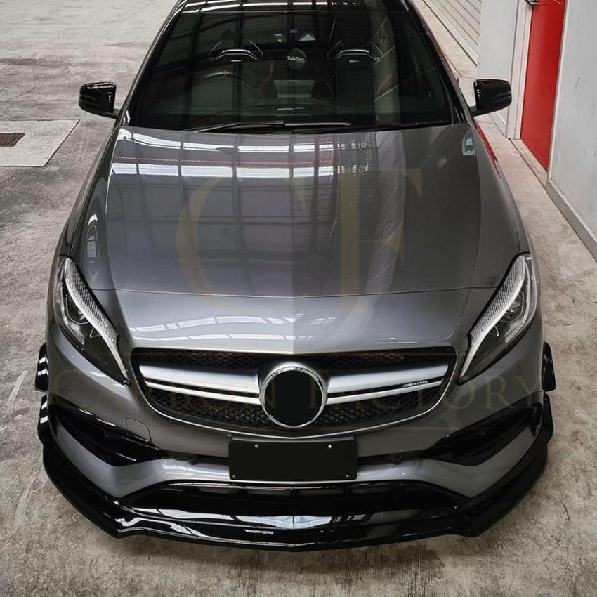 V Style (3 pcs) Gloss Black Front Splitter for Mercedes Benz W176 A Class AMG 13-18