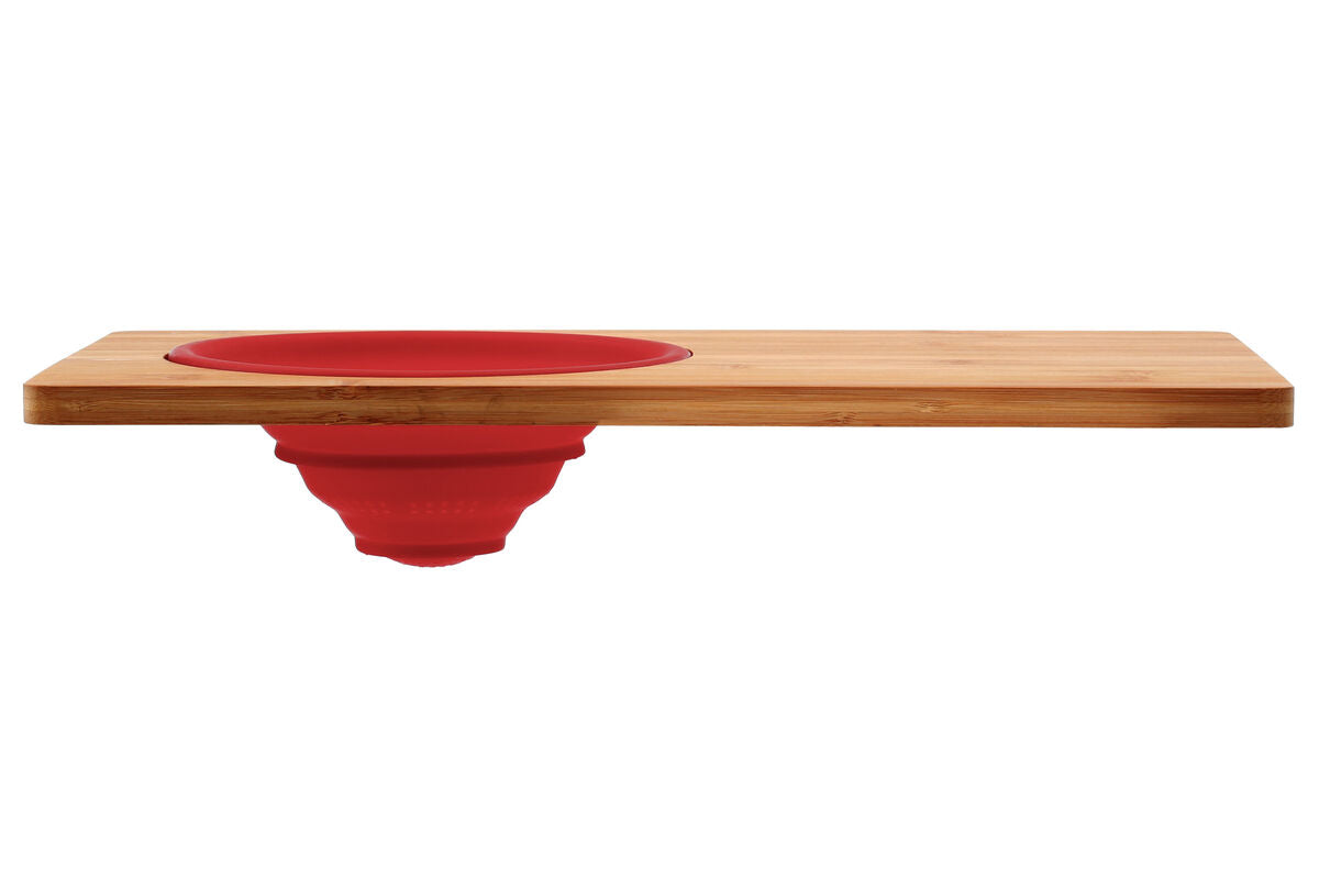 Aleki Bamboo Chopping Board With Red Silicone Colander