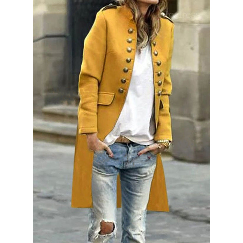 Solid Color Cardigan Jacket Fashion Slim Mid-length Trench Coat