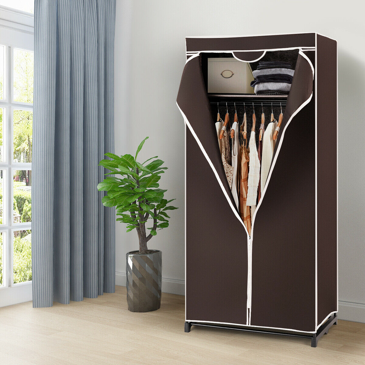 Single Canvas Wardrobe with Dust-proof Cover-Black