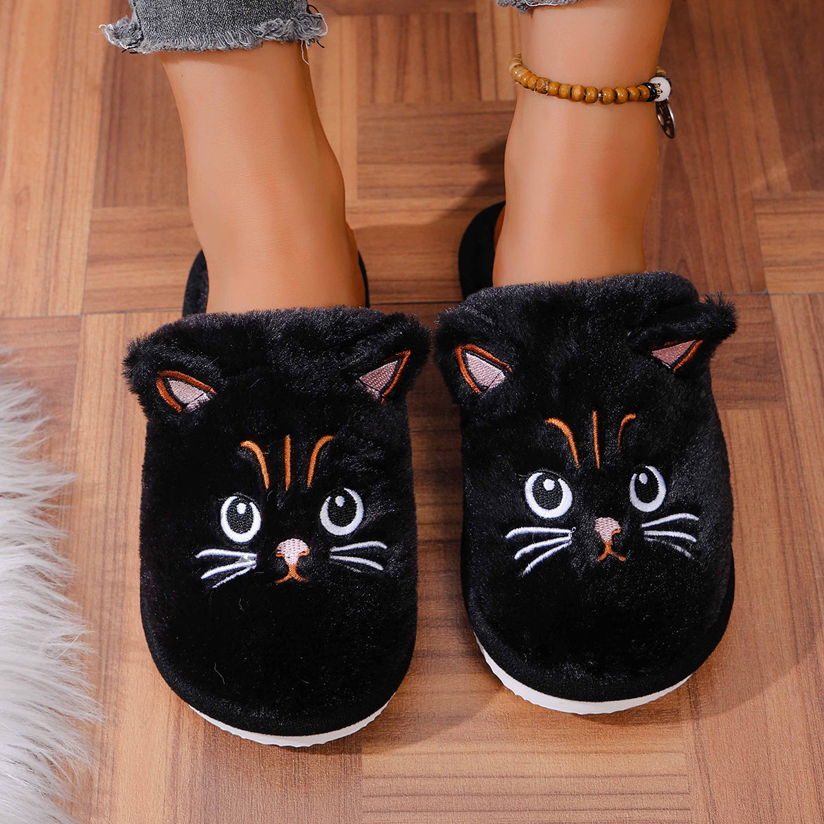 Christmas Plush Closed Toe Open Toe Cotton Slippers