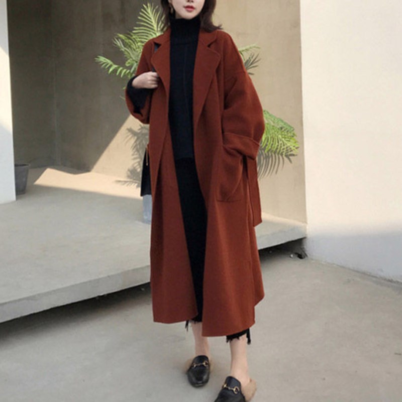 Winter new women's mid-length maple leaf red woolen coat