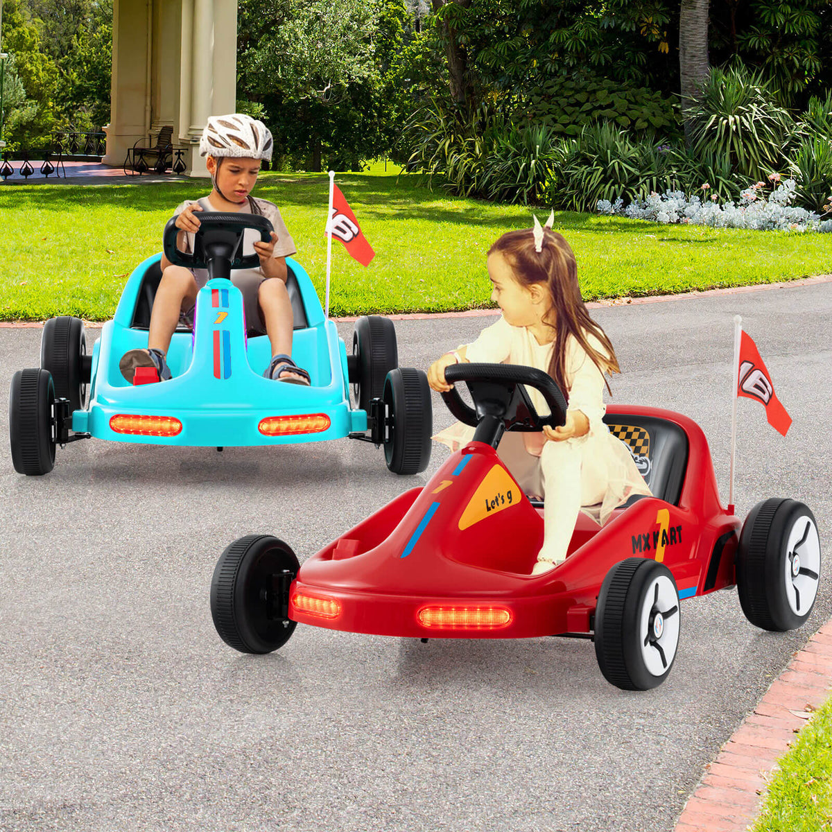 12V Kids Electric Go Kart with Remote and 3 Speeds and Lights-Blue