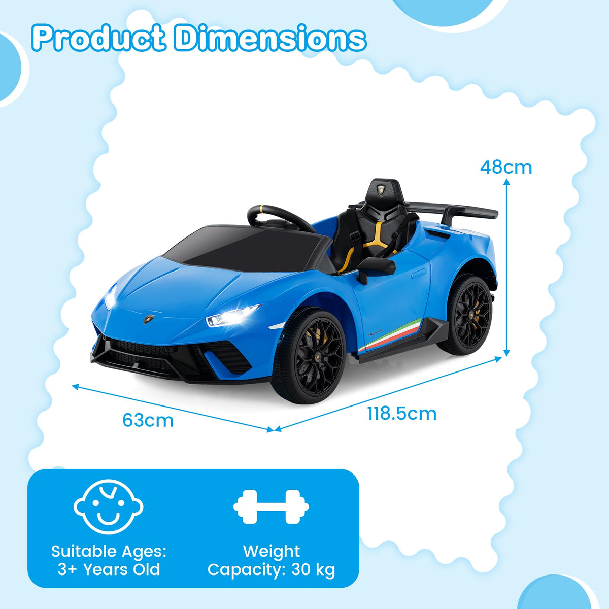 12V Kids Ride on Car Lamborghini with Remote Control and LED Lights-White