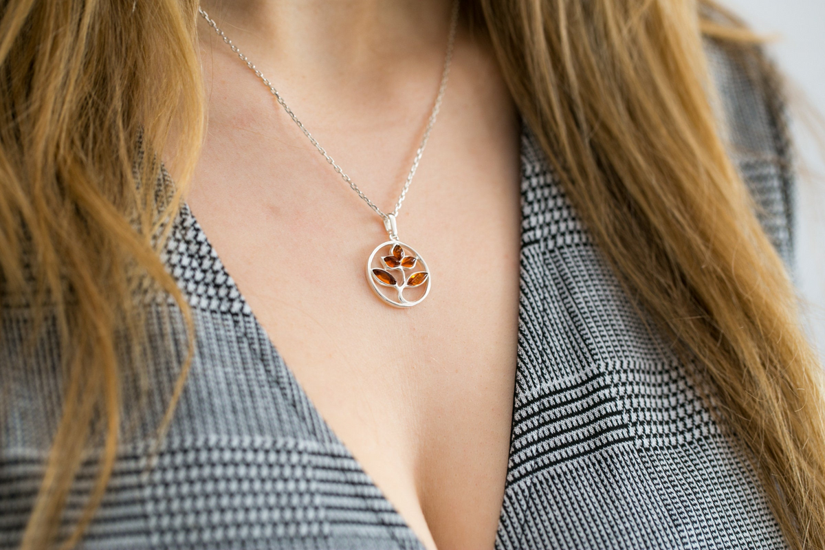 Amber Tree Charm Pendant