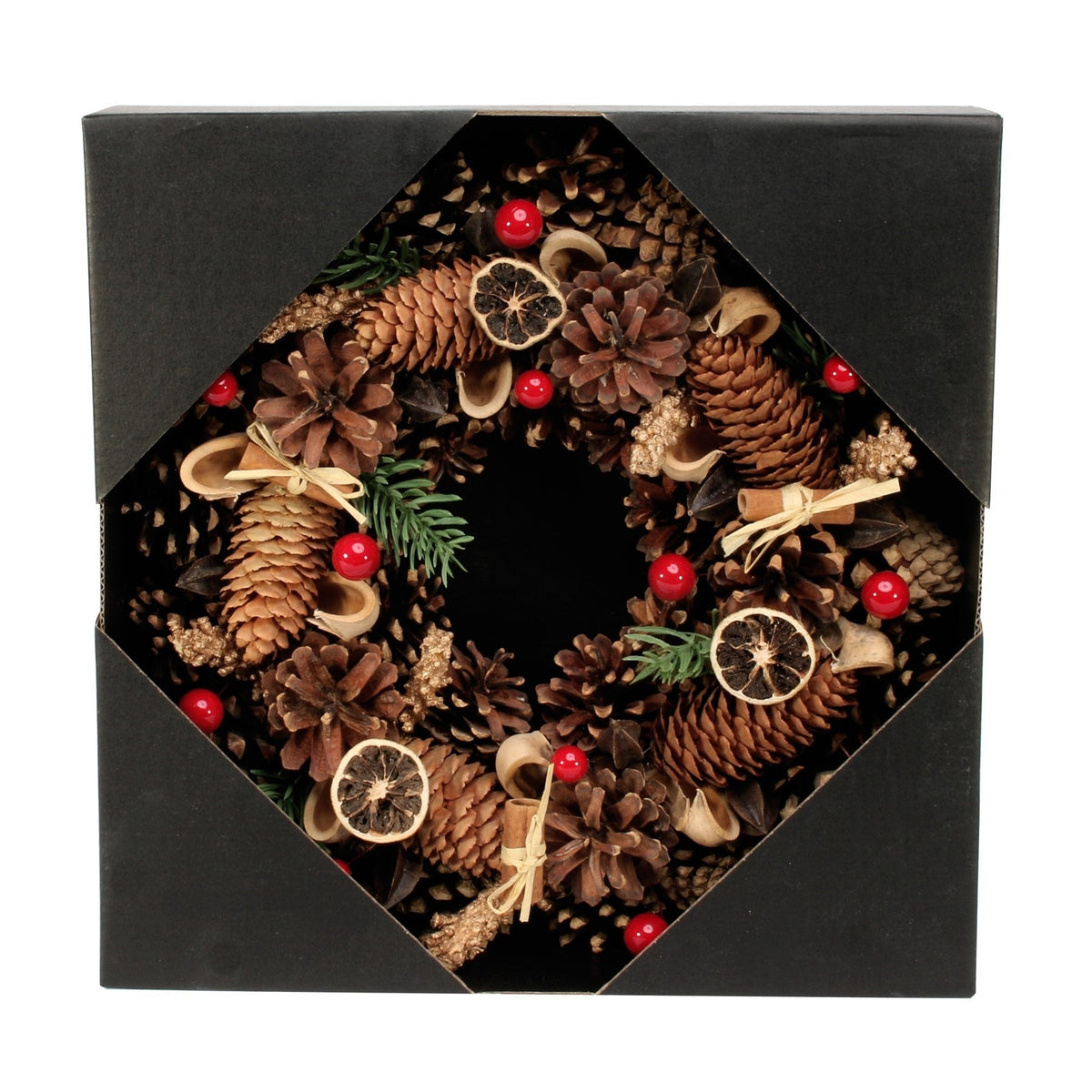 Pine Cone  Red Berry &amp; Fruit Wreath (30cm)