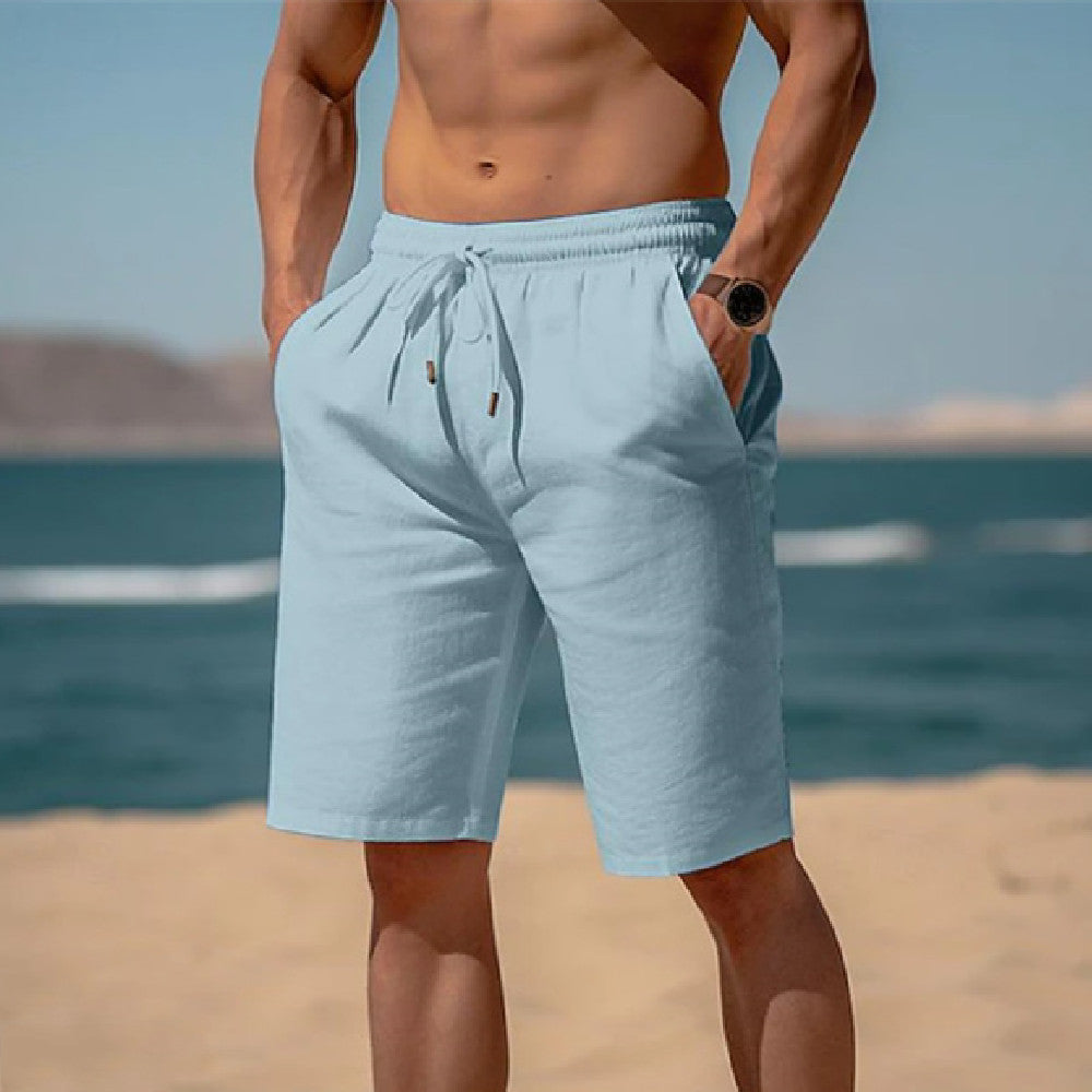 Men's Drawstring Shorts - Elastic Waist Breathable Straight Beach Shorts