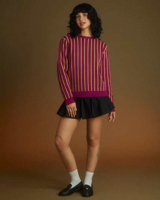 Thin Striped Wool & Cashmere Jumper Purple & Yellow