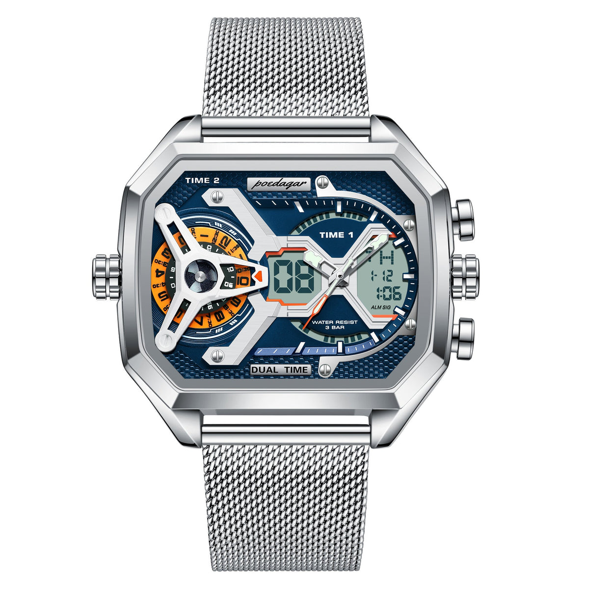 Luminous Waterproof Men's Sports Watch - 2.4" Display Digital Smartwatch with Mesh Band