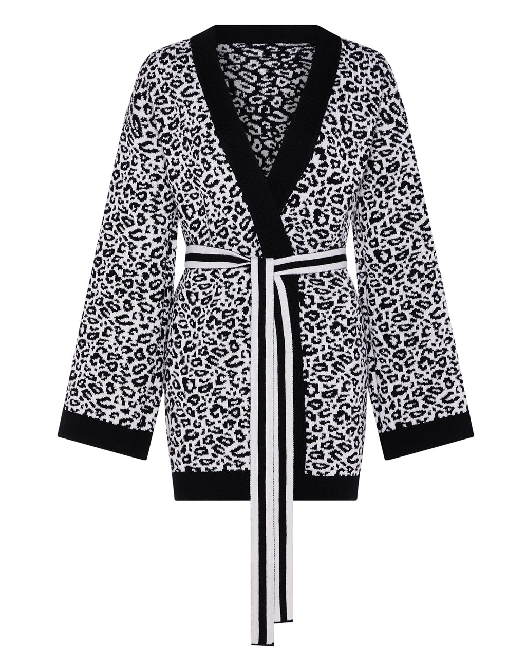 Leopard Knitted Wool & Cashmere Kimono Black & White