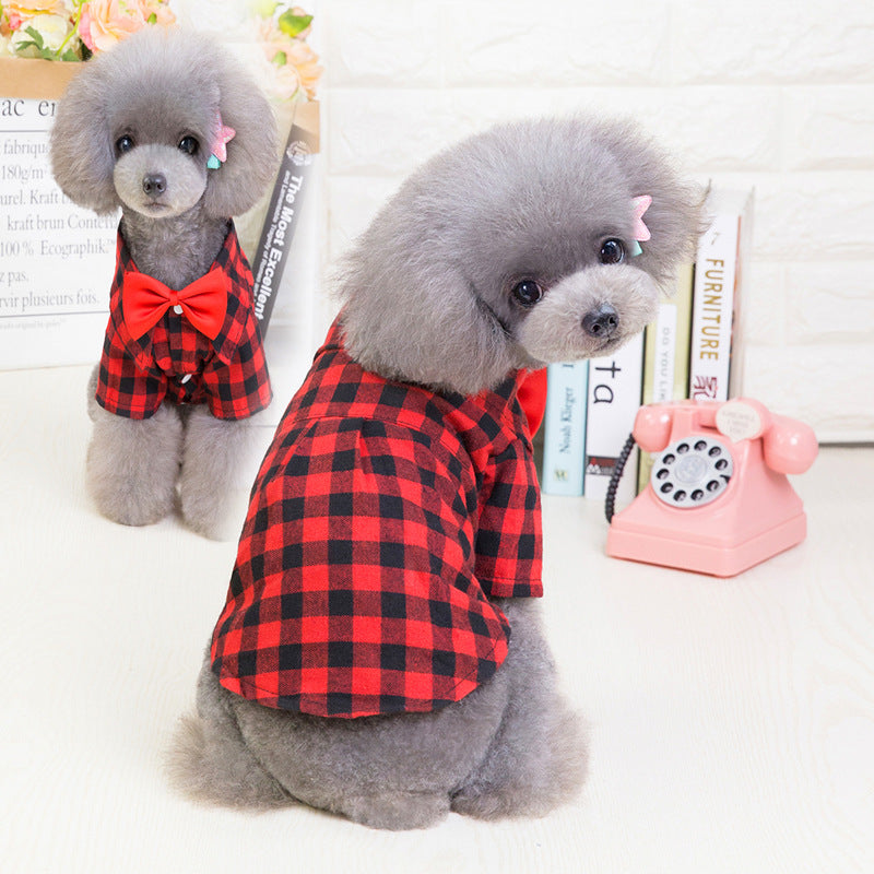 Pet Clothes New Dog Plaid Shirt European And American Suit Pet CLothes