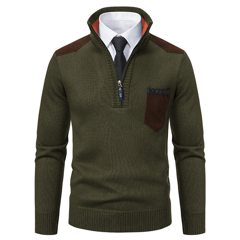 Pullover Men Sweater Thick Polo Shirts Korean Half Zipper Cold Blouse Stand Collar Autumn Winter Outerwear Luxury Cloth
