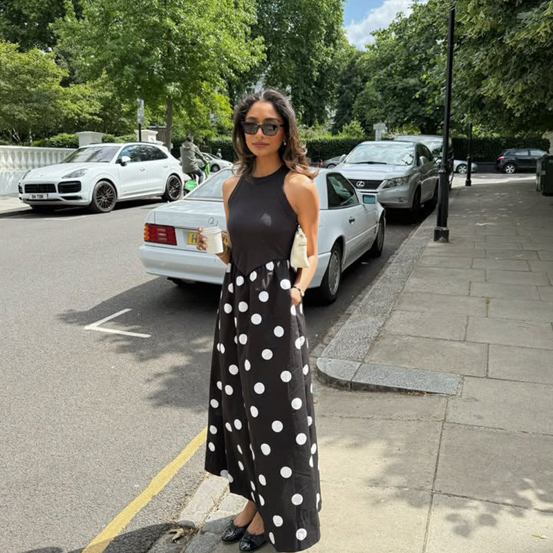 Elegant Patchwork Polka-Dot Printed Dress